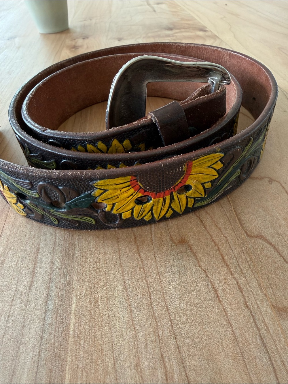 Leather sunflower belt
